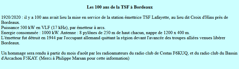 Atlantic 2000 - Centenaire de la station radiotelegraphique Lafayette de Croix d'Hins