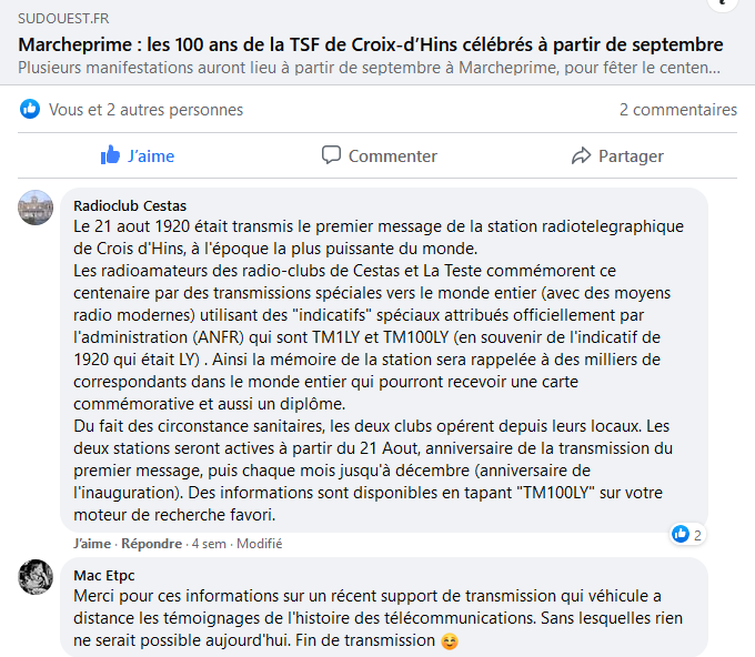 Centenaire station Lafayette - Extrait de facebook