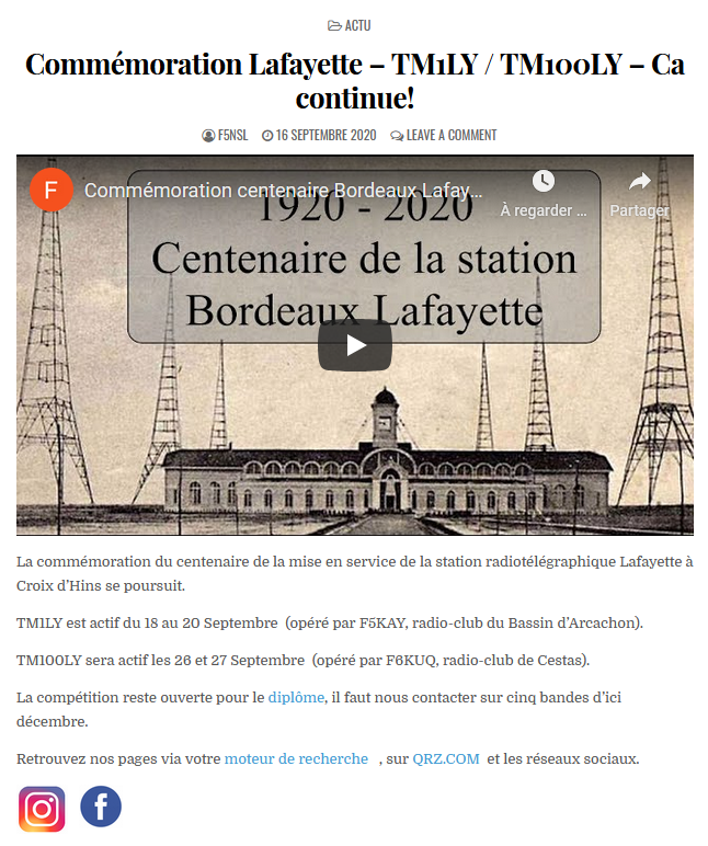 Site des radioamateurs de Gironde - Commemoration du centenaire de la station Lafayette